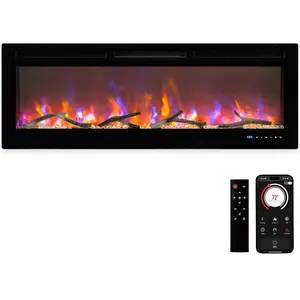 WiFi-Enabled Electric Fireplace Recessed & Wall Mounted, 50 Inch Fireplace Heater with 12 Flame Colors and 5 Brightness, 750W/1500W, 1-12H Timer, Remote Control and App