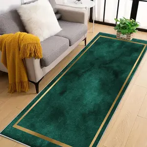 Corridor runner carpet, ultra-soft washable long strip running track carpet for bedroom bedside, green geometric minimalist luxury style, suitable for room decoration corridor living room bedroom bedside balcony kitchen doorway entrance farmhouse, home de