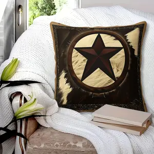 Western Cowboy Style Texas Star Throw Pillow with Insert, 45cm Square Zipper Closure, Texas Star with Faux Fur Texture Background, Soft Polyester Fiber, Bedroom and Sofa Decor Cushion, Vintage Workwear Style Room Decor