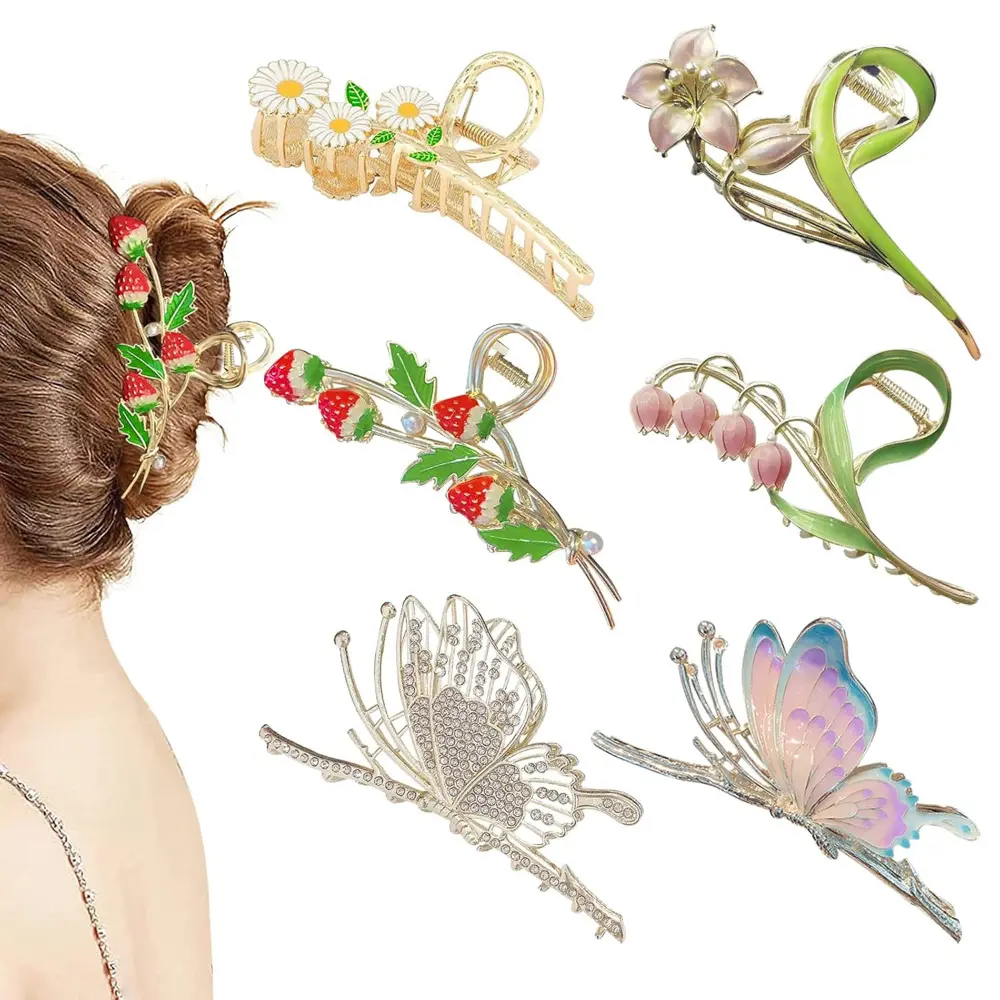 6 Pcs Hair Claw Clips for Women, Large Strong Metal Butterfly Hair Clips Flower Hair Clips for Women Thick Hair Beauty & Personal Care Design, Hair Claws Set, Butterfly Hair Accessories, Updo Hair Accessories