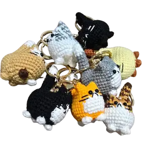 Woollypals Crochet Cute Cat Keychain Handmade Mini Amigurumi Plushie Soft Chubby Kevring Gifts For Cat Lovers