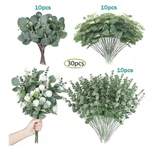 Decoration 30/60/120 Pcs 3 Kinds Mixed Eucalyptus Leaves Stems Bulk Artificial Silver Dollar Eucalyptus