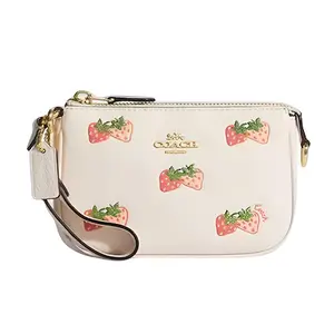 COACH Nolita 15 Mini Strawberry Print Zipper Closure Shoulder Bag in White Pebbled Leather
