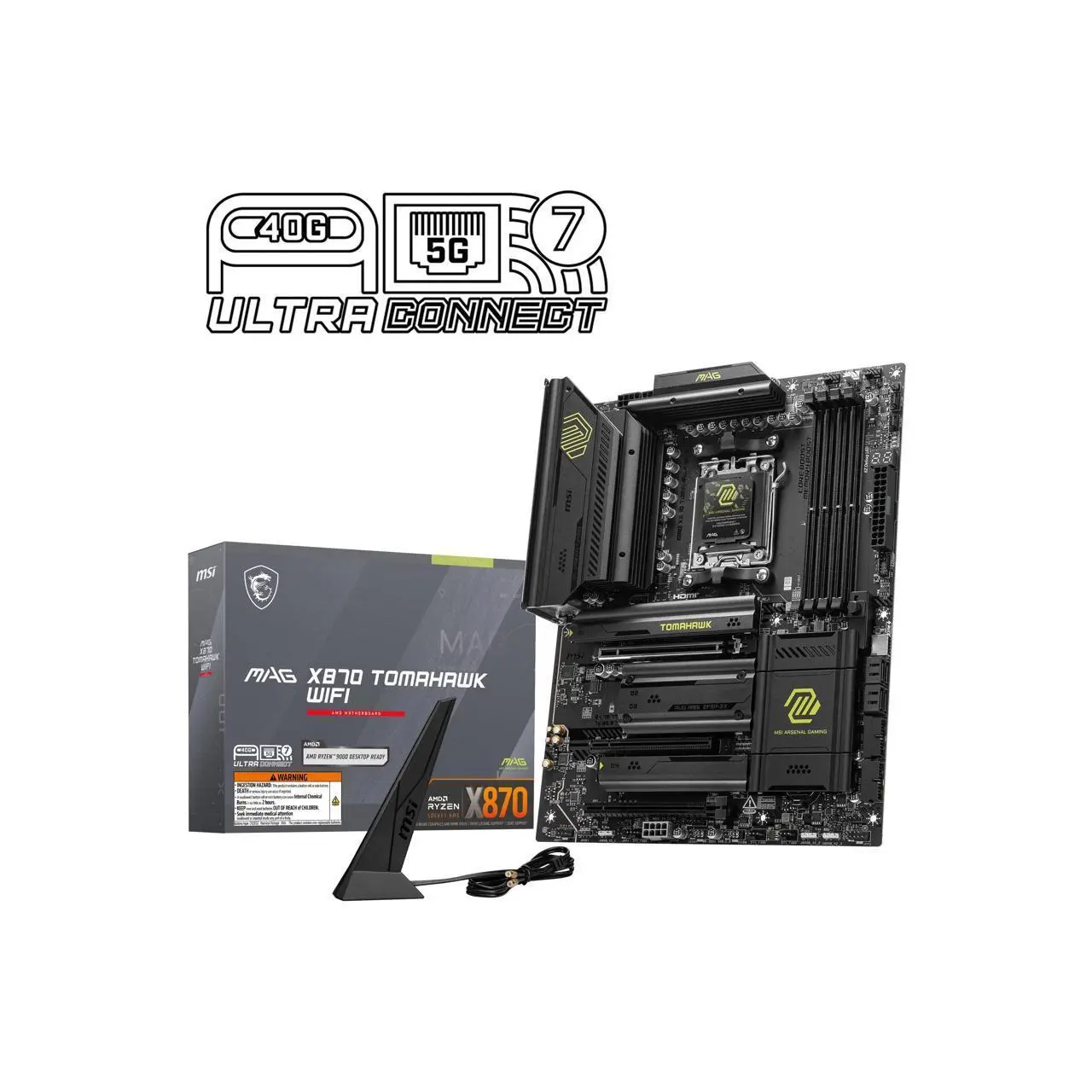 MSI MAG X870 TOMAHAWK WIFI Motherboard, ATX - Supports AMD Ryzen 9000 / 8000 / 7000 Processors, AM5 - 80A SPS VRM, DDR5 Memory Boost 8400+MT/s (OC), PCIe 5.0 x16 & 4.0 x16, M.2 Gen5, Wi-Fi 7, 5G LAN