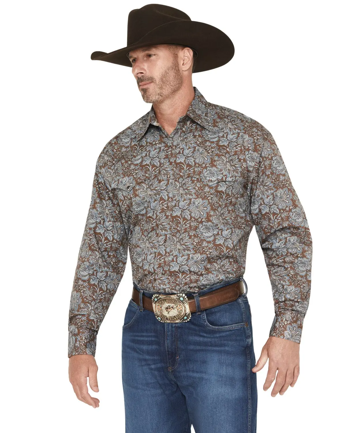 Stetson Men's Men'S Floral Paisley Print Long Sleeve Snap Western Shirt - 11-001-0425-6044 Br