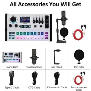 Honey Sonic Live Sound Card – DSP Noise Reduction, 48V Phantom Power, Voice Changer & 8 Live Sound Effects, 3000mAh Battery, OTG Digital Audio for Streaming / Podcast / Gaming / Karaoke / Vocal Recording – Compatible with iPhone, Android, PC, Laptop