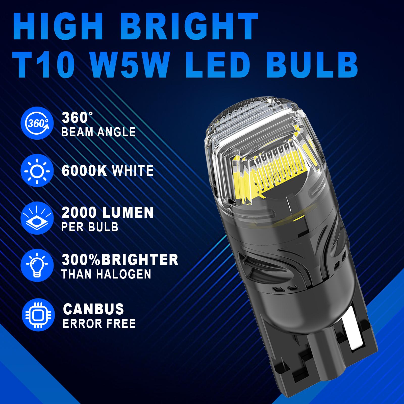 BRS High-Brightness Decoded LED  White Strobe Flash Blinking Brake Stop Tail Parking Light Bulbs – 220 Lumens (T10, 2-Pack)