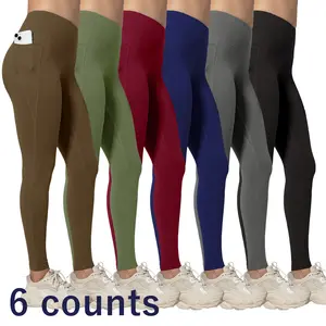 6 Pack High Waisted Leggings For Women Ultra Soft Stretch Slim Yoga Leggings With Pockets in Assorted Colors
