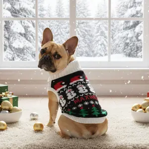 Personalized Christmas Dog Sweater Custom Knit Pet Sweater with Name Black Snowman Tree Holiday Dog Jumper Winter Outfit