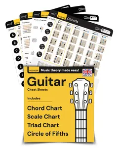 Guitar Chords Chart Pack 8x8" Learn Chords for Guitar, Guitar Chord Progressions, Guitar Scales, Guitar Triads. Learning Tool, The Guitar Theory Cheat Sheet - Easy Read