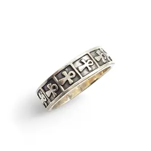 Egyptian Ankh Ring - Made in Cairo, Egypt - Authentic Egyptian Silver 85% - Hieroglyphic Life Symbol - Lightweight & Certified Silver Content