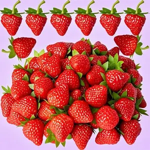 Lifelike Artificial Strawberries, 40Pcs Fake Plastic Fruit for Home Kitchen Decor, Realistic Strawberry Props for Party Photography, Reusable Decorative Strawberries, Vibrant Red Fake Fruits for Display