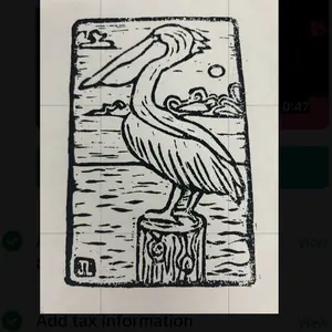 Hand-Printed Pelican Linocut Art Print