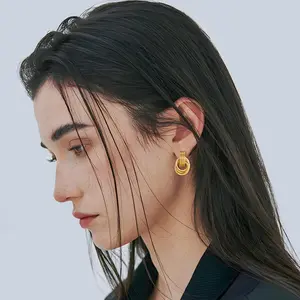 Chunky Gold Earrings, vintage fashion 18K gold-plated pendant statement earrings hypoallergenic geometric long twist link knot earrings chunky gold jewelry gifts for women、Gold earring ring earring stud earring adornmonde earrings plant gifts