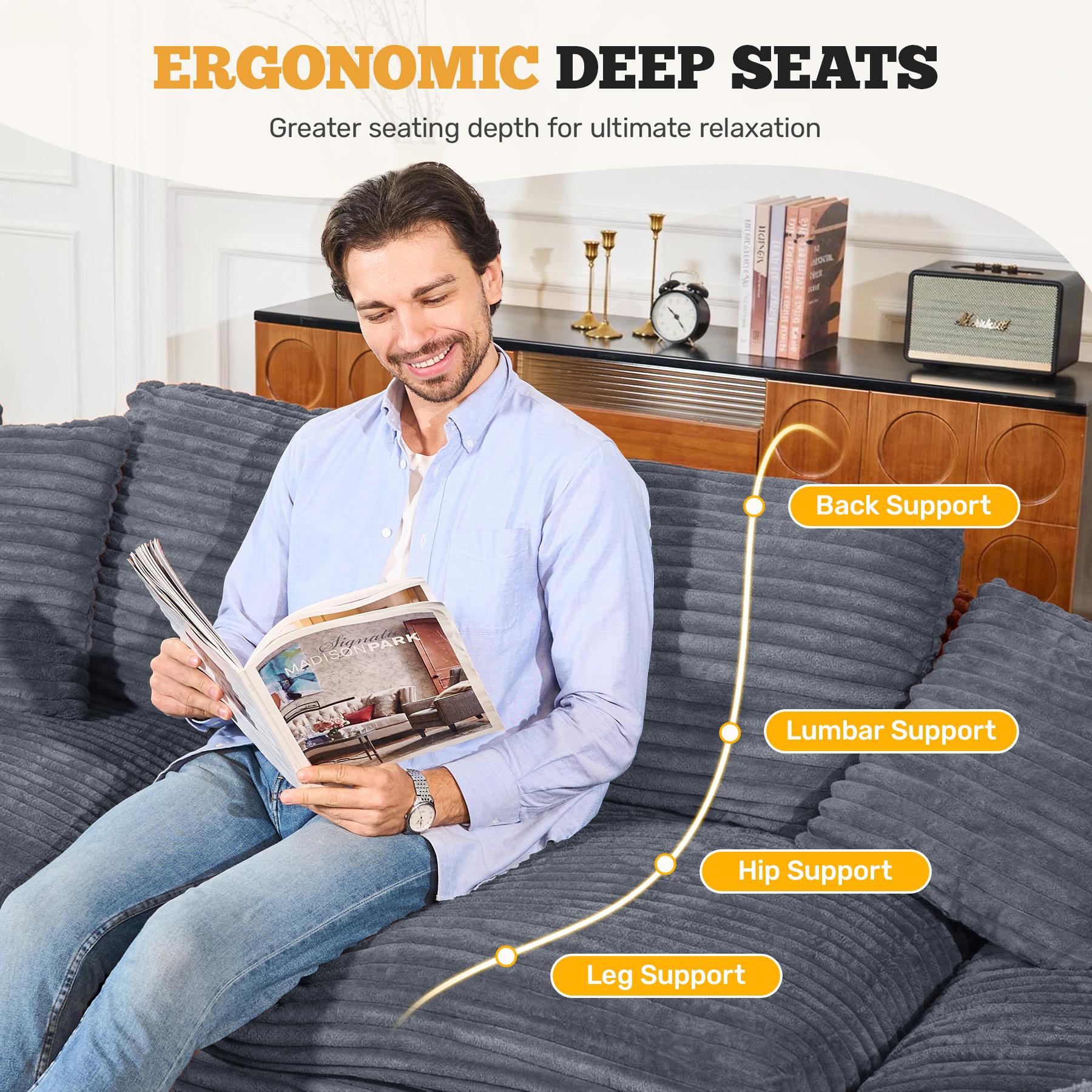 134" U Shaped Modular Sectional Sofa, Oversized Boneless Couches for Living Room,No Assembly Required Corduroy Cloud Couch with Chaise Lounge