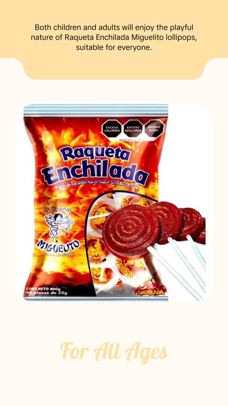 Raqueta Enchilada Miguelito Lollipop - 40 ct. Perfect Snack for Parties and Events