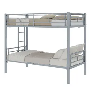 Twin Over Twin Metal Bunk Bed,Metal Structure Bedframe with Ladders & Guardrail,Convertible to 2 DayBeds,No Spring Box Required outdoorfun