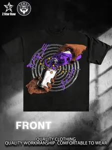 Purple Paradise Lean Cough Syrup Street Style Graphic Print Cotton T-Shirt - Black Unisex Loose Fit Round Neck Short Sleeve Casual Tee for Holiday Travel & Casual Attire