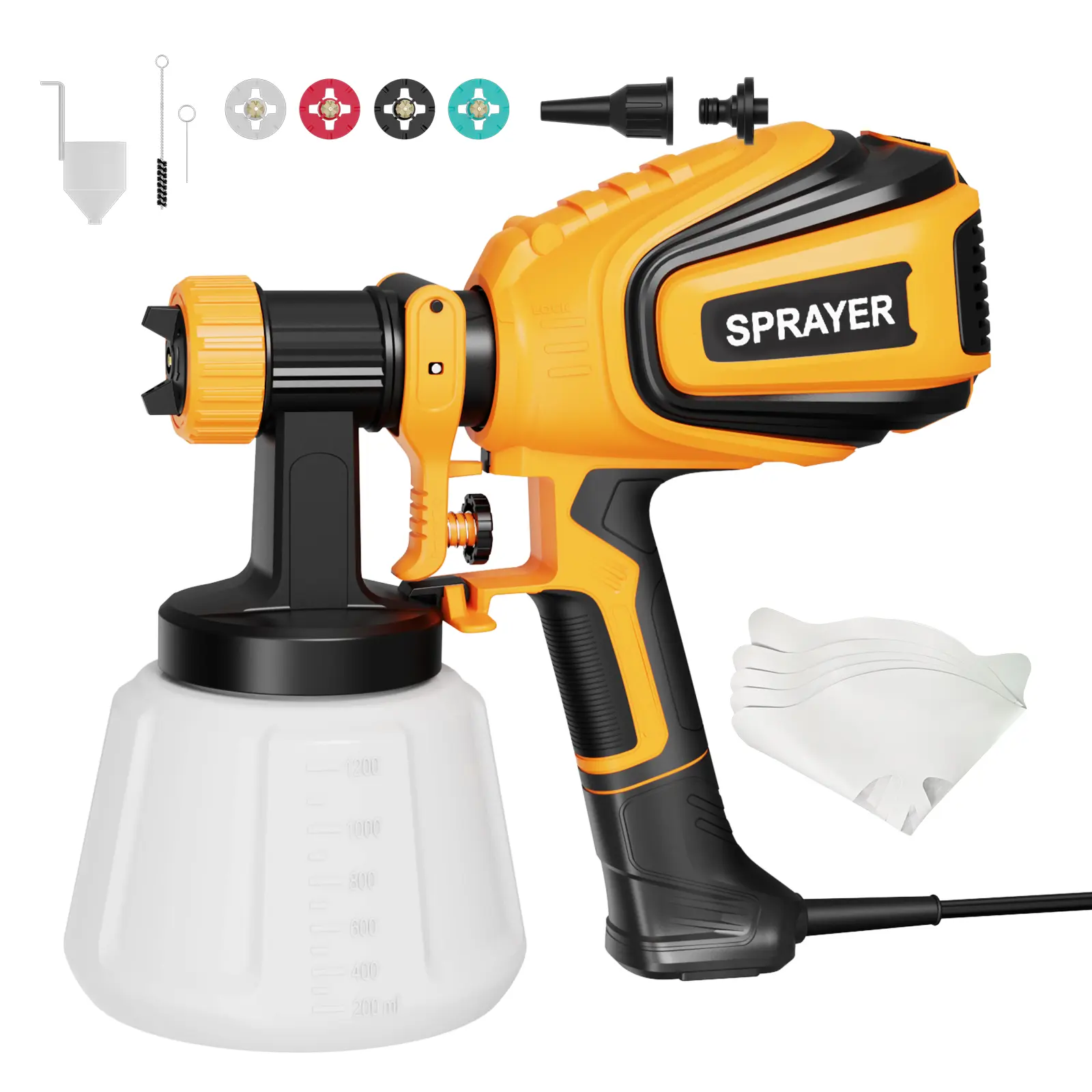 700W HVLP Handheld Paint Sprayer Machine for Beginners, 4 Nozzles (Incl. 1.5mm), 3 Spray Patterns, Dust Blowing Joint, Cleaning Connector, Easy Assembly & Maintenance, Easy to Clean for Furniture, Walls