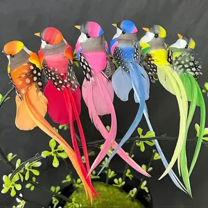 12-Pack Long Tail Artificial Birds Vibrant Colorful Feather Simulation Hanging Ornaments for Home Garden Holiday Decor