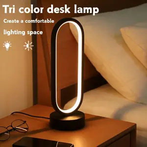Modern Creative Ring LED Table Lamp, Desk Lamp, LED Bedside Lamp, USB Powered, Soft Light Eye Protection, Three-Tone Dimming, Home and Office Night Lighting