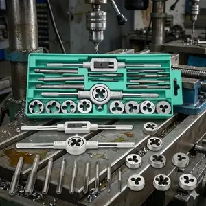 Heavy Duty Tap and Die Set, Industrial Thread Repair Kit with T-Handle Wrenches for Metal and Wood Precision Tapping, Durable Hand Tools for Efficient Thread Restoration in Home and Auto Repair, Hardware