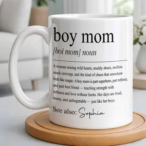 Custom Boy Mom Ceramic Mug, Boy Mom Dictionary Definition Coffee Cup, Meaningful Mother's Day Birthday Gift For Mom Of Boys