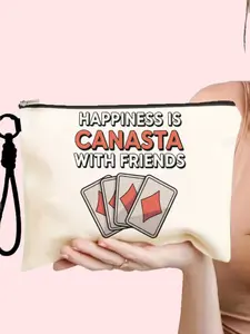 Cosmetic Travel Bag Set, Canvas Makeup Pouch with Detachable Wrist Strap, Large Capacity, Ideal Gift for Card Game Lovers