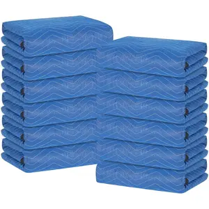 Moving Blankets 12 Packs,  80"x72" Furniture Moving Pads,  Packing Blankets, Professional Quilted Furniture Shipping & Storage Pads for Couch Desk Cabinet Appliances, Blue and Black