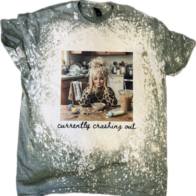 Currently Crashing Out B Girl Bleached Shirt Comfy Unisex Jersey Top Casual Vintage Style Short Sleeve Crew Neck Medium Length