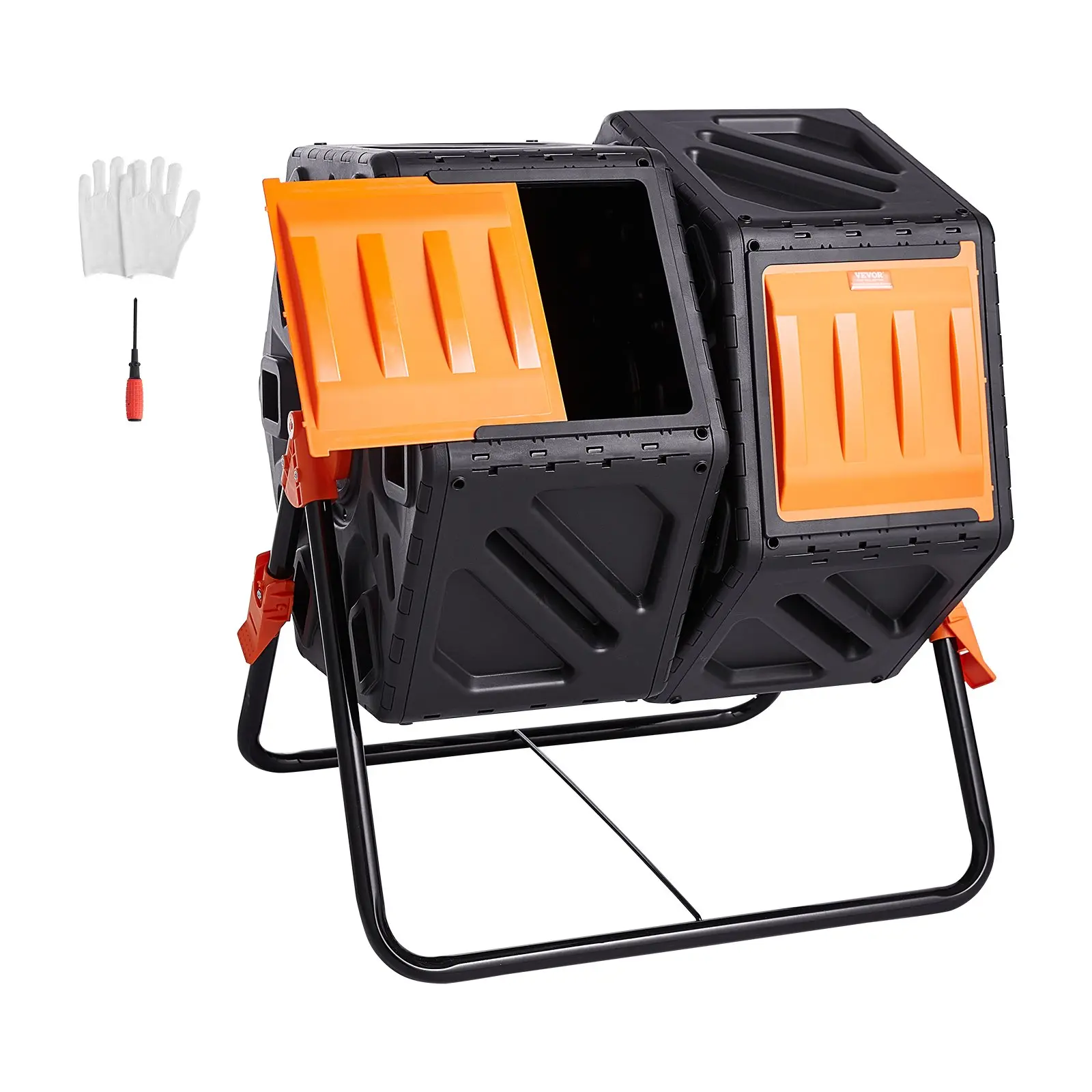 【toolupgrade】VEVOR 37-Gal Dual Chamber Composting Tumbler, High-Volume Rotating Unit with 2 Sliding Doors, Steel Frame, BPA-Free Build, Convenient Composting Automatic Function, Gloves, Screwdriver for Garden Outdoor Use