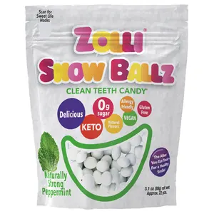 Zolli Snow Ballz Naturally Strong Peppermint, Delicious, Zero Sugar, KETO, Vegan, Gluten Free, Allergy Friendly, No Artificial Dyes, Kosher - Helps Relieve Dry Mouth Sugar Free Snow Mints Snack Sweet