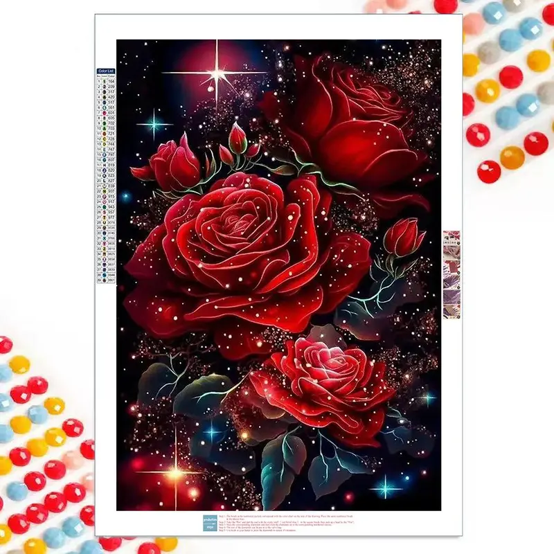 Rose Pattern DIY Diamond Arts Colorful Painting Kit without Frame, DIY 5D Diamond Arts Colorful Painting Kit, Wall Art Decor for Home Bedroom, Diamond Painting Kits, Handmade Diy Craft