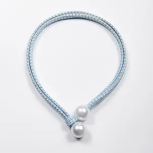 Punch Curtain Tieback 2pcs/Set Faux Pearl Elegant Modern Adjustable Holderback for Living Room Bedroom Decor Home Blue
