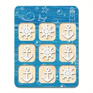 Summer Ocean theme Wooden Tic Tac Toe Holiday Wedding Gift, Rudder Tic Tac Toe Board, Birthday Gift Party Activities with Storage Bag