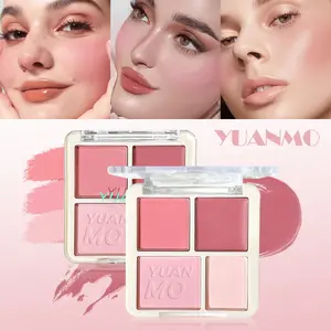 YUANMO 4-Color Blush Palette - Matte Pink Tone Blush & Highlighter, Blendable Natural Cheek Tint for Daily Makeup, radiant finish that complements all skin tones