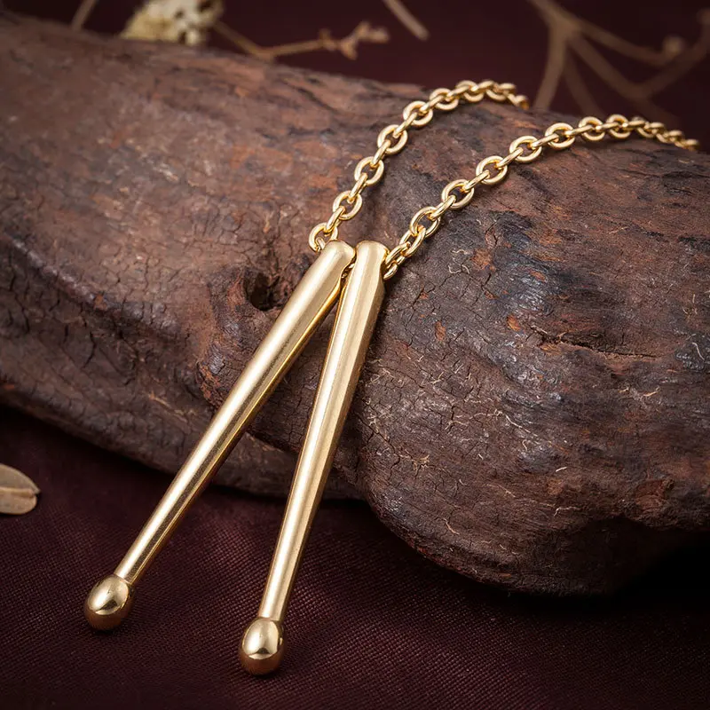 Men's Adjustable Stainless Steel Drum Necklace - Modern Versatile Accessories, Rockers Drummer Snare Drum Stick Pendant, Gold-Tone Chain Jewelry for Anniversary Gifts