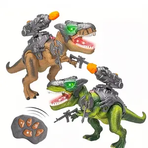 Armed Dinosaur Remote Control Toy - Moves and Roars, Glowing Eyes, Equipped with Turret and Guns, Suitable for Children 3+ Years Old, Perfect for Gifting or Self-Play, Includes Remote Controller in Packaging, Requires 5 AA Batteries (Not Included).