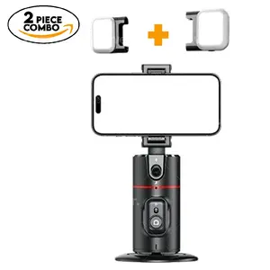 Gimbal Auto Face Tracking Stabilizer Tripod with REMOTE CONTROL and 2 piece Double LED Lights.  360° Rotation Al system tracks your face/ body. Smart Shooting  Camera Phone Tracking Holder for Live Vlog Streaming Video, Selfie Mount Accessories