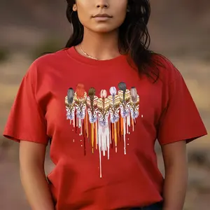 Native American Feather Heart Unisex T-Shirt - Casual Knit Top with Comfort Fit Womenswear Bottom
