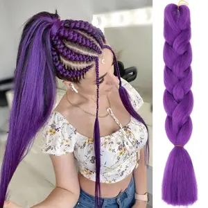 Sakkou Synthetic Braiding Hair Purple Colored Hair Extensions for Braids Jumbo Hair 3pcs/Lot 24 Inch Synthetic Hair for Crochet Box Braids Twist Braiding Hair