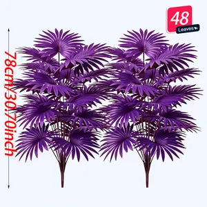 2 Large Artificial Palm Trees, Purple Realistic Tropical Decor, Plastic, Indoor Outdoor Halloween Christmas Party Decoration