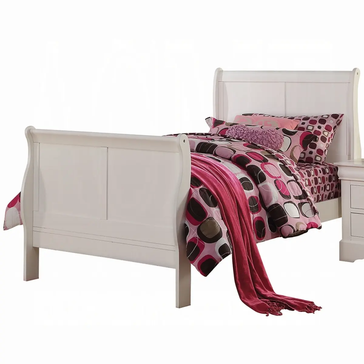 Louis Philippe III White Wood Full Width Sleigh Bed - 300 – 349 Lb Weight Capacity, 85.00x56.00x47.00 in Dimensions, Slatted Base, Assembly Required (Multiple Components), Box Spring Required