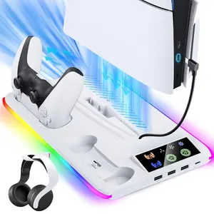 PS5/Slim Cooling &  Station,PS5/Slim Stand for Disc & Digital Console,PS5 Controller Charger,PS5 Slim Accessories with 3  Ports,Cooling Fan,Headset Holder
