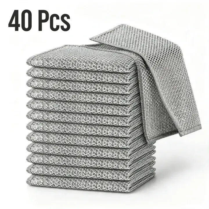 40 Pack Non-Scratch Wire Dishwashing Rags, Reusable Multipurpose Kitchen Cleaning Cloths, Support Wet & Dry Use, Washable Durable Cloth for Sinks, Pans and Dishes ﻿