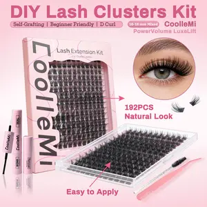CoolleMi LuxeLift 192PCS DIY Lash Clusters Kit | Natural Eyelashes Extensions | Makeup Eyelash Extension | Waterproof Bond & Seal with Remover & Tweezers   &  Brush  Cosmetic
