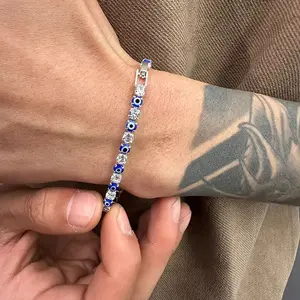 Evil Eye Tennis Bracelet, Silver Plated Zircon Chain, Adjustable Unisex Protection Jewelry for Men Women, Everyday Minimalist Wrist Accessory