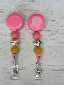 Interchangeable badge reel pink floral badge buddy nurse badge focal bead badge accessory for work teacher badge medical assistant cna
