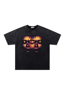 American Vintage Street Style Heavy Washed Tie-Dye Artist Print Graphic T-Shirt, Men's Women's Summer Casual Everyday Wear Loose Fit Short Sleeve Top