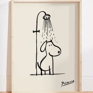 Funny Dog Bathroom Wall Art Poster Unframed Picasso Inspired Minimalist Dog Shower Illustration Quirky Bathroom Humor Modern Wall Decor